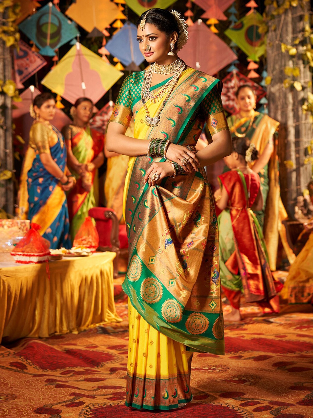 

Saree mall Ethnic Motifs Zari Silk Blend Paithani Saree, Yellow