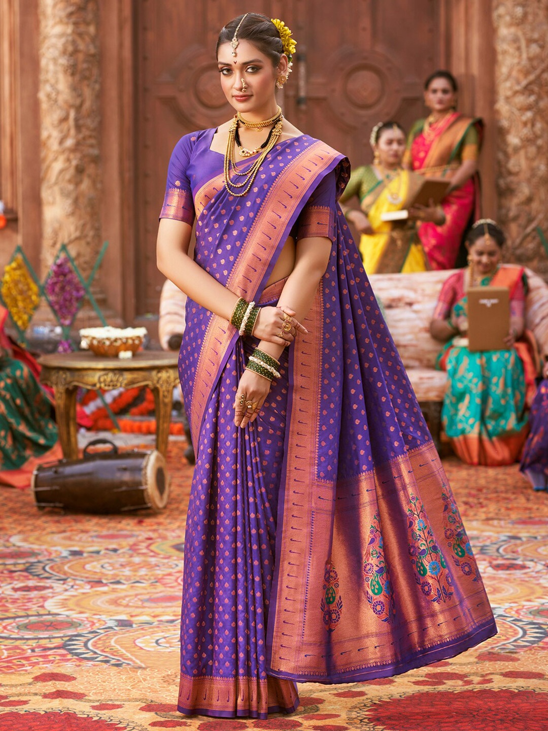 

Saree mall Woven Design Zari Paithani Saree, Purple