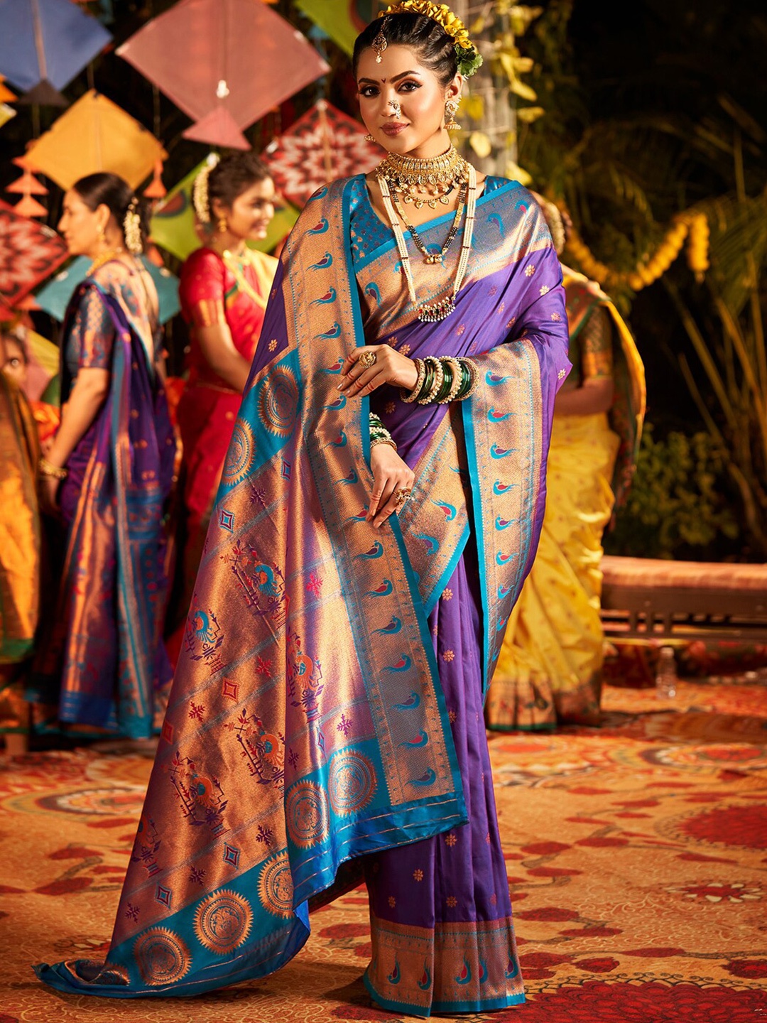 

Saree mall Ethnic Motifs Woven Designed Zari Paithani Sarees, Purple