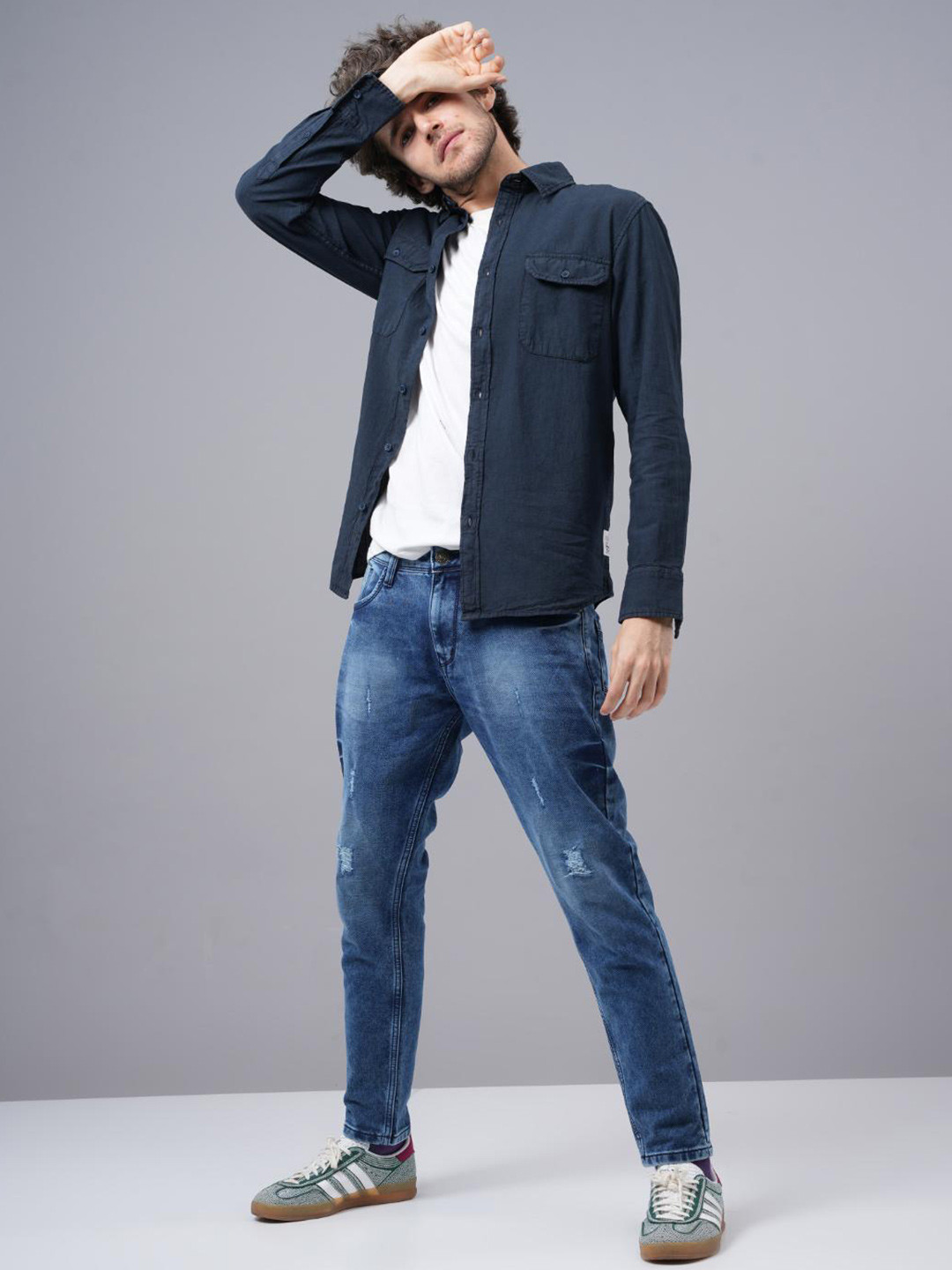 

Jean Cafe Premium Slim Fit Cotton Denim Casual Shirt, Blue