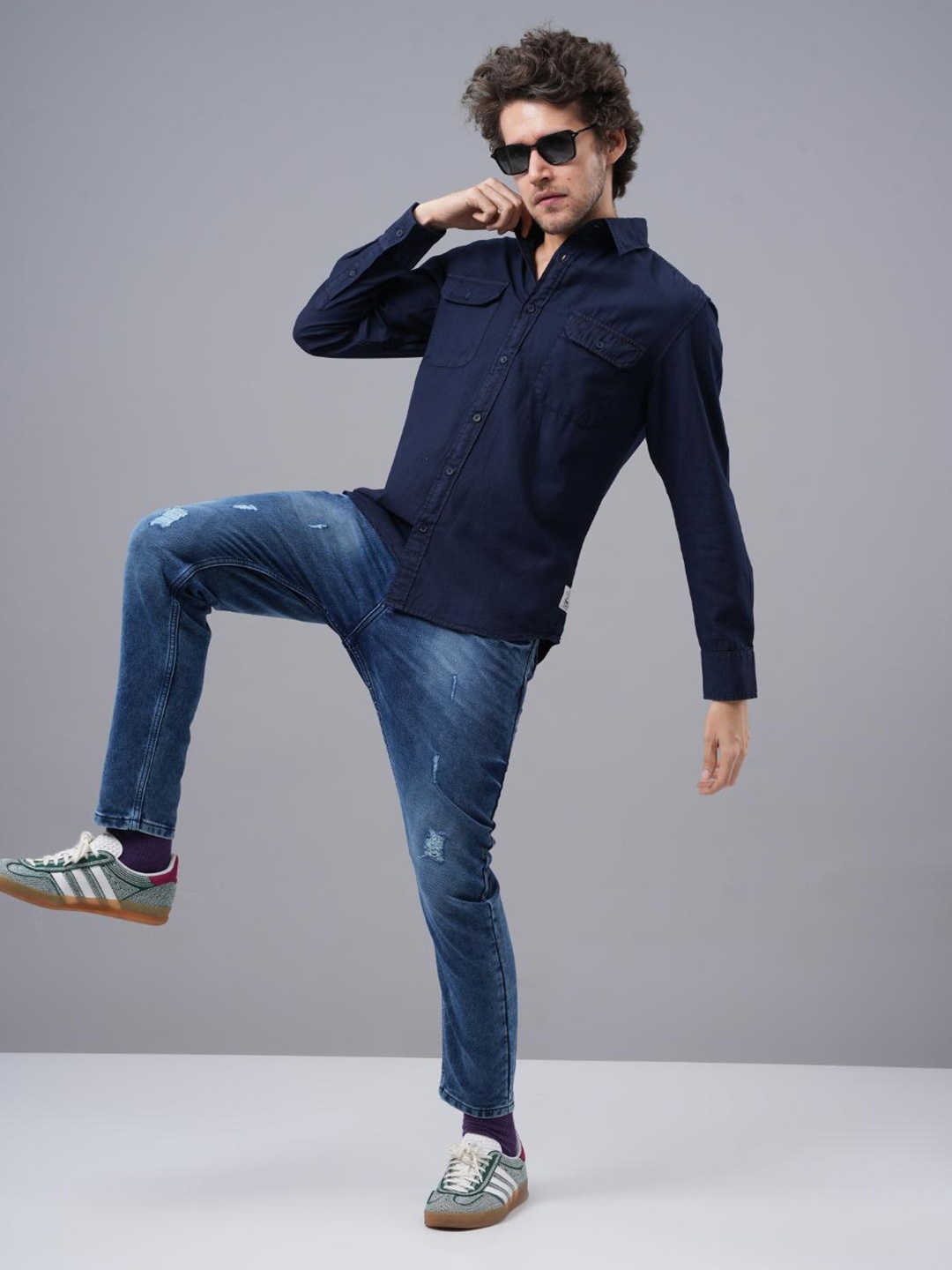 

Jean Cafe Premium Slim Fit Cotton Denim Casual Shirt, Navy blue