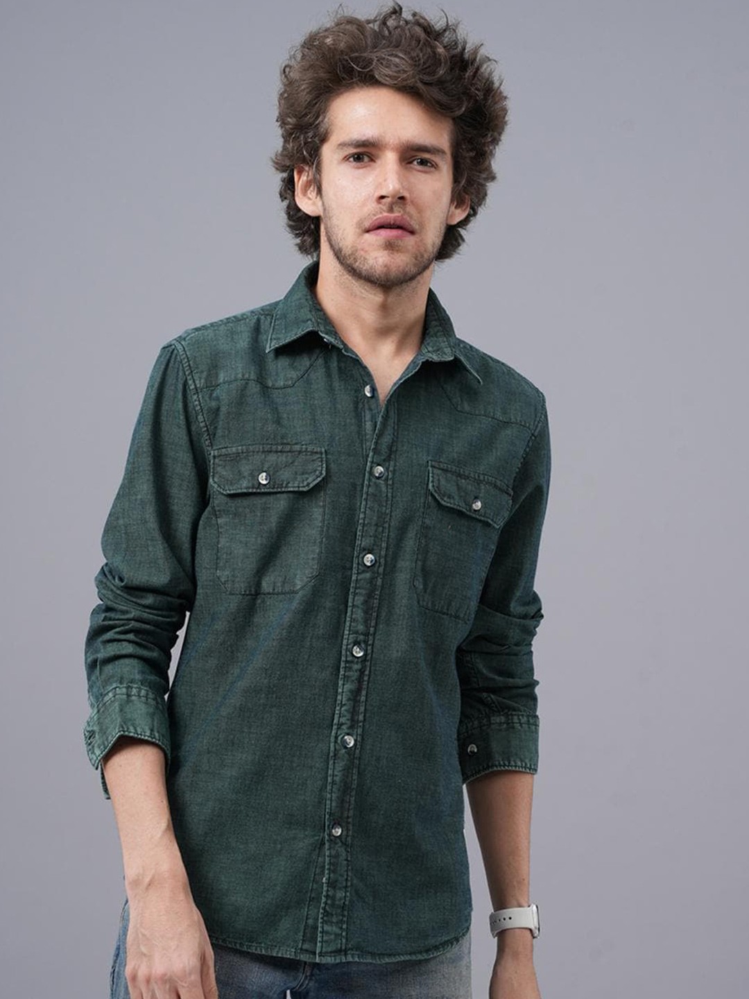 

Jean Cafe Premium Slim Fit Cotton Casual Shirt, Green