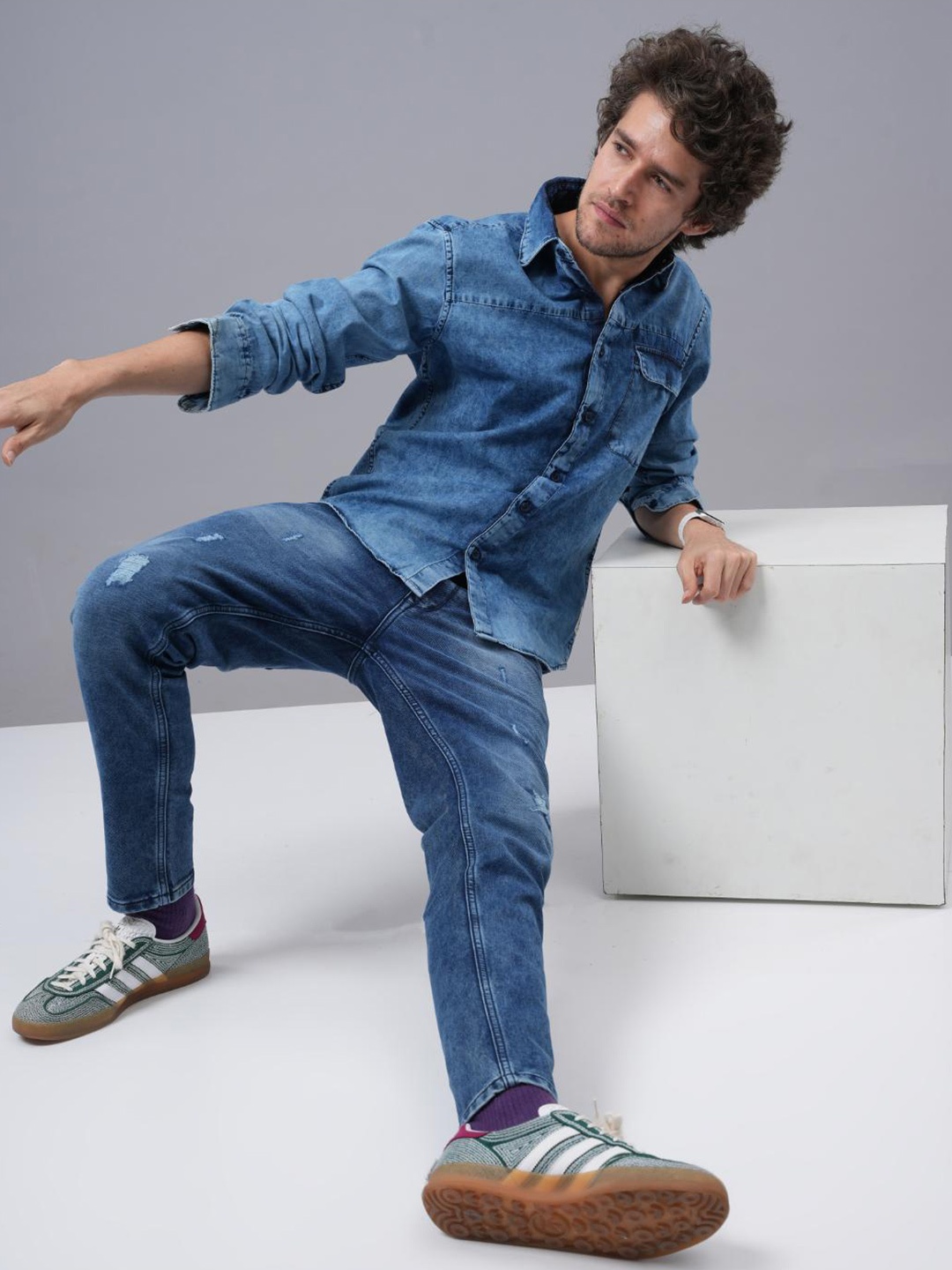 

Jean Cafe Premium Slim Fit Cotton Denim Casual Shirt, Blue