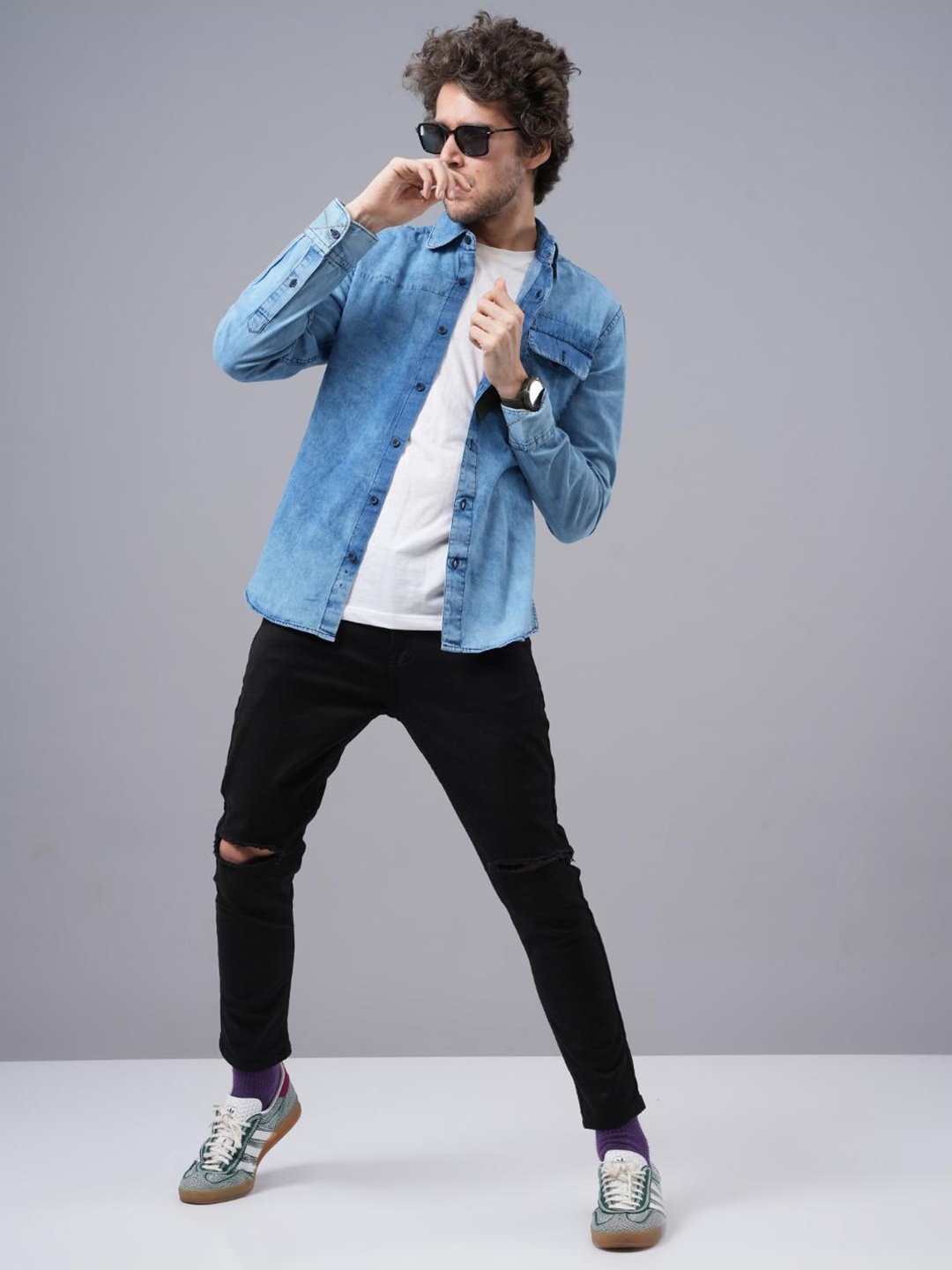 

Jean Cafe Premium Slim Fit Cotton Denim Casual Shirt, Blue