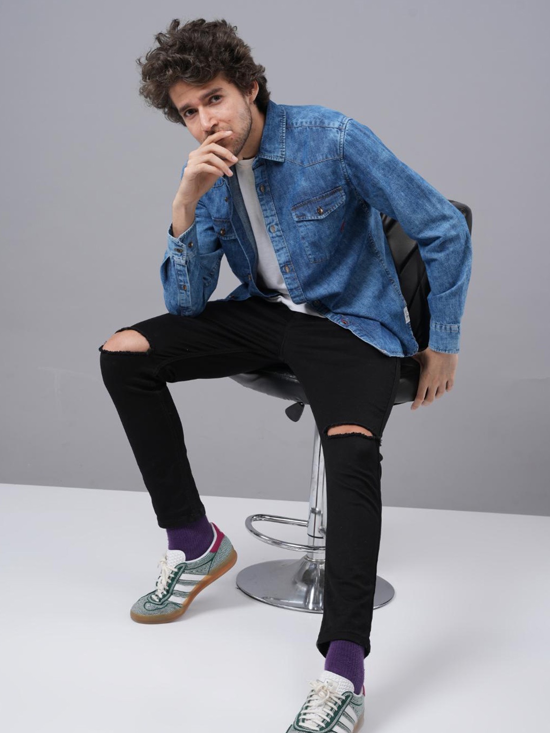 

Jean Cafe Premium Slim Fit Cotton Denim Casual Shirt, Blue