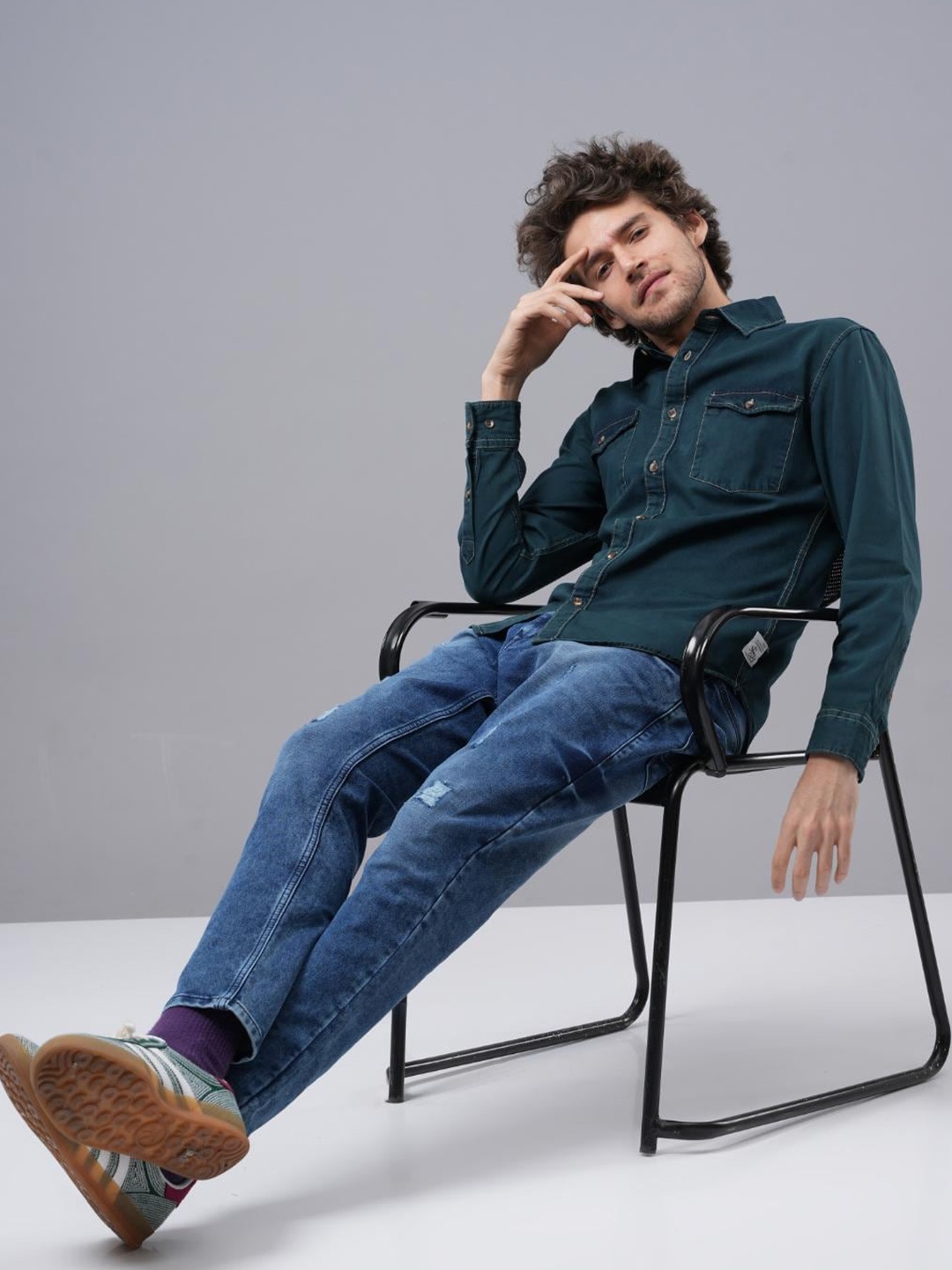 

Jean Cafe Premium Slim Fit Cotton Denim Casual Shirt, Sea green