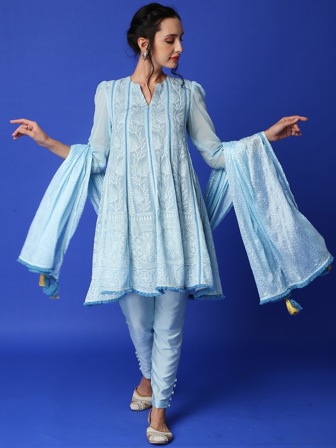

Monk & Mei Striped Georgette Kurta, Blue