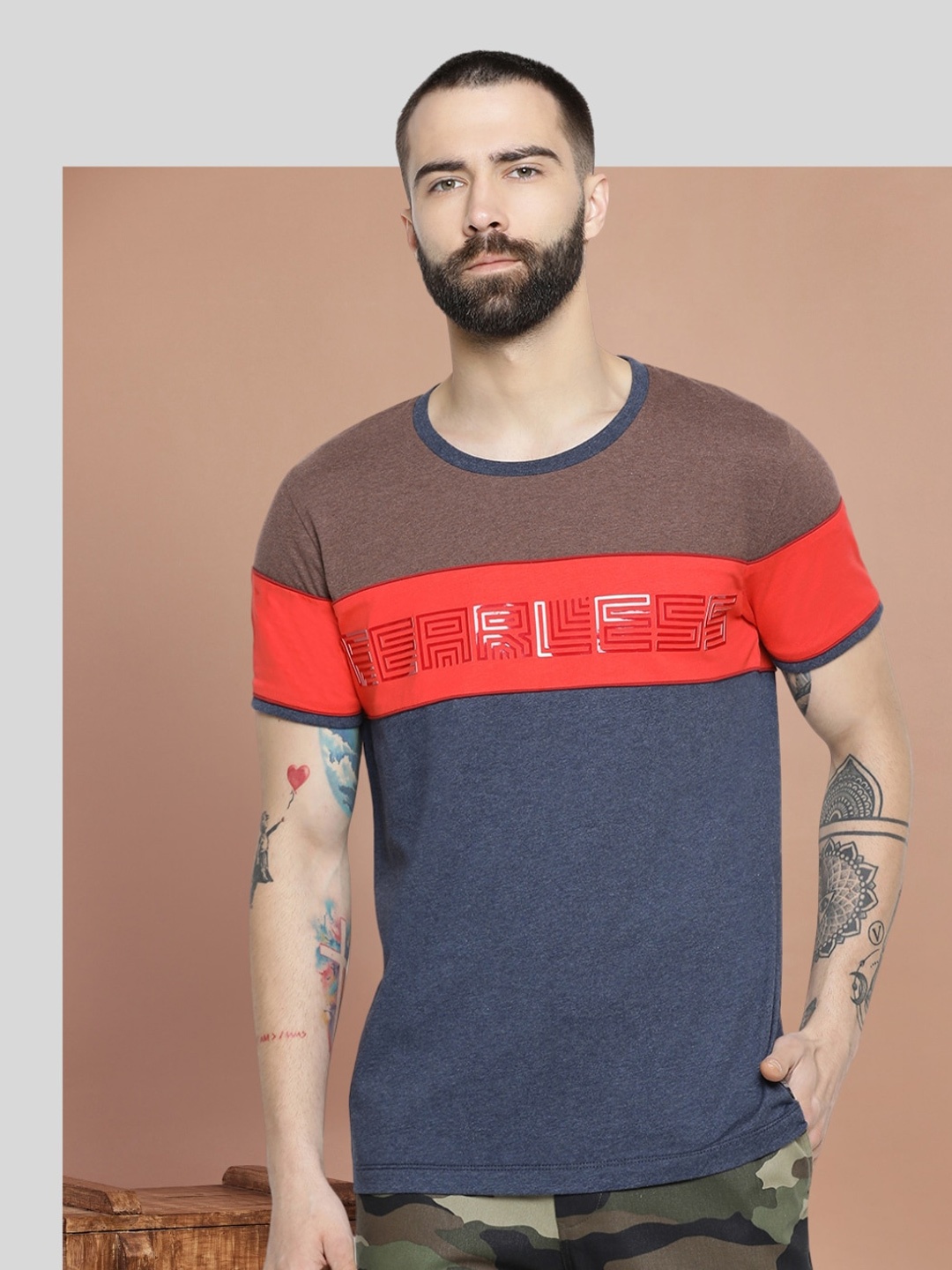 AXMANN Typography Printed Round Neck T-shirt, Navy blue