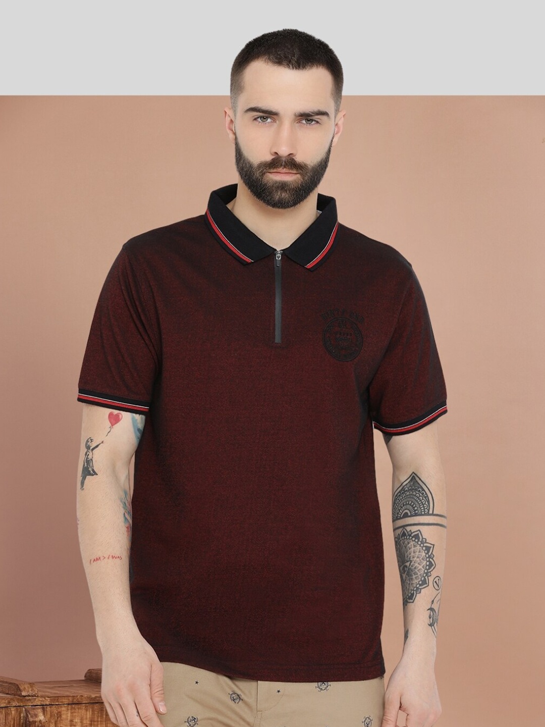 

AXMANN Polo Collar Cotton Regular Fit T-shirt, Red