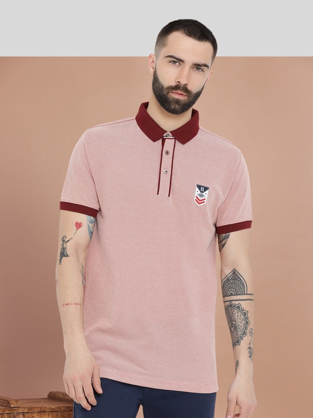 

AXMANN Polo Collar Cotton T-shirt, Red