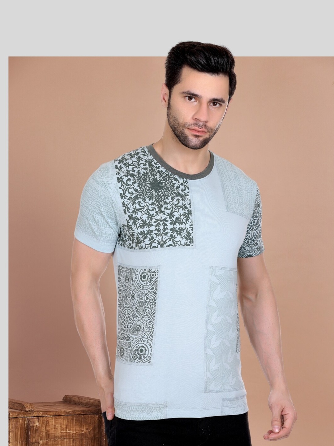

AXMANN Plus Size Graphic Printed Round Neck Cotton T-shirt, Green