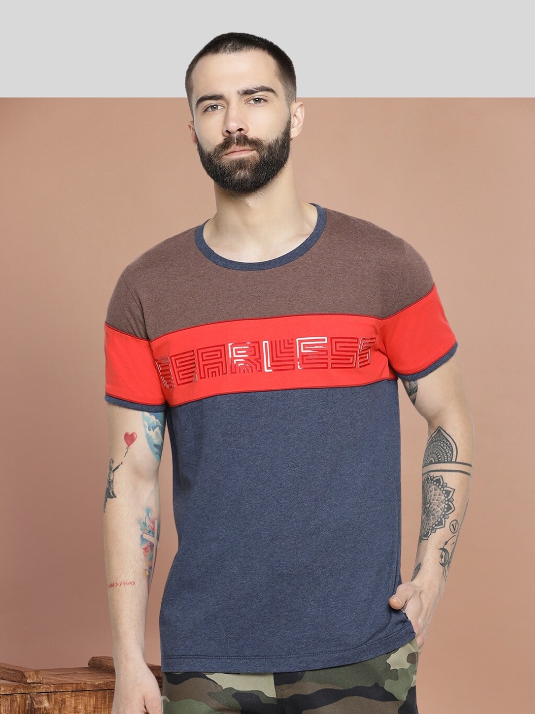 

AXMANN Typography Printed Cotton Round Neck Short Sleeves Applique Casual T-shirt, Navy blue