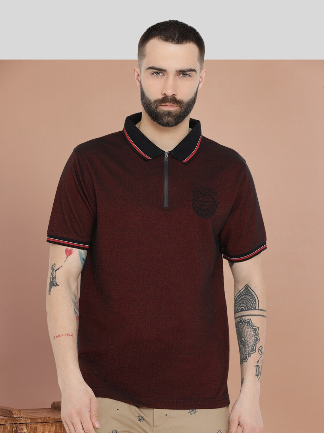 

AXMANN Polo Collar Short Sleeves Cotton T-shirt, Red
