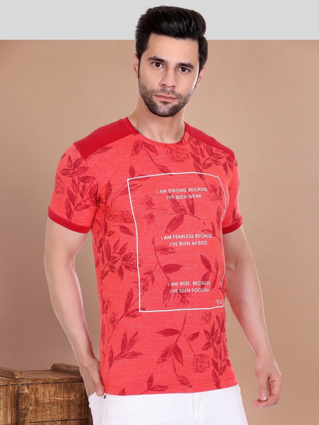 

AXMANN Floral Printed Round Neck Short Sleeves Cotton T-shirt, Orange
