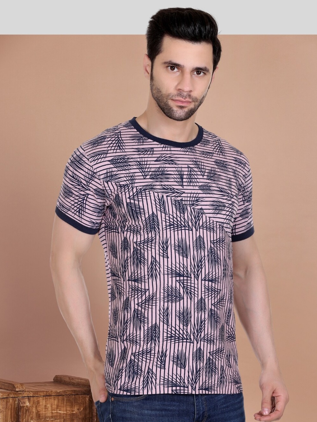 

AXMANN Graphic Printed Round Neck Short Sleeves Cotton T-shirt, Pink