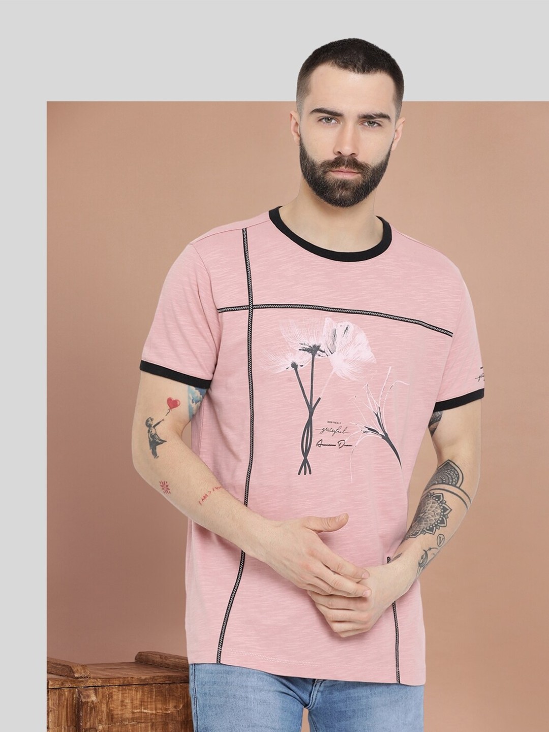 

AXMANN Typography Printed Round Neck Short Sleeves Cotton T-shirt, Pink