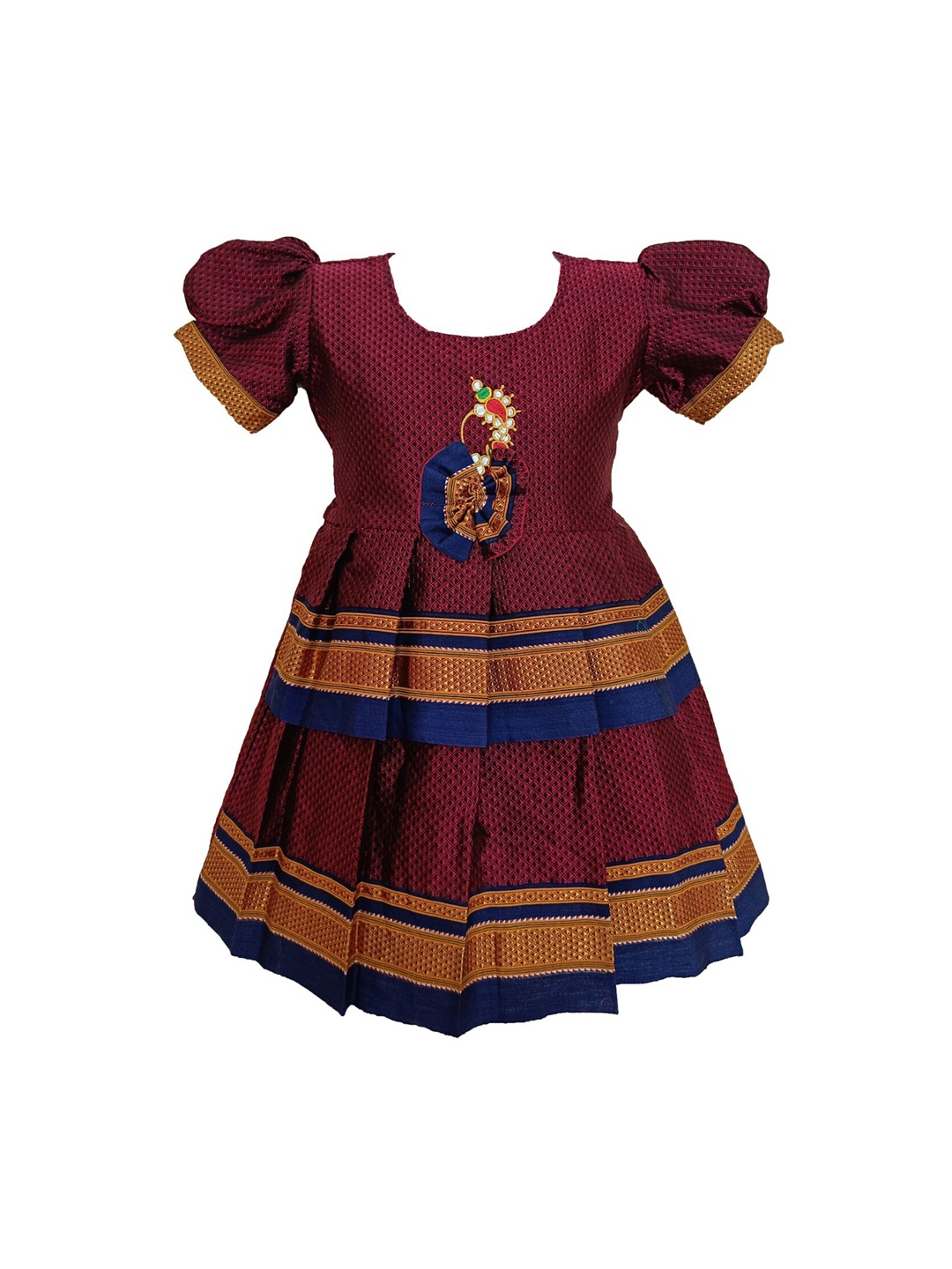 

BAESD Infant Girls Printed Puff Sleeves Fit & Flare Ethnic Dresses, Maroon