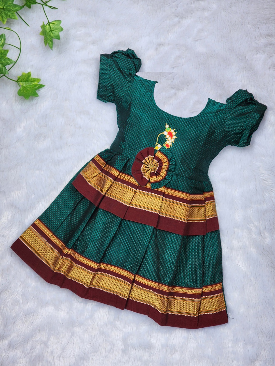 

BAESD Infant Girls Printed Puff Sleeves Cotton Fit & Flare Ethnic Dresses, Sea green