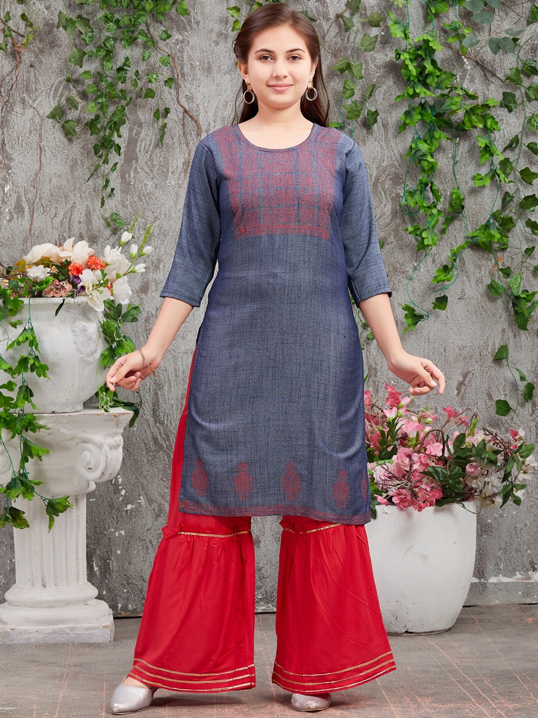 

BAESD Girls Embroidered Cotton Straight Kurta, Blue