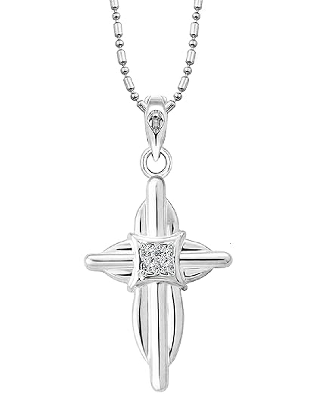 

Vighnaharta Rhodium-Plated Floral Pendant with Chain, Silver