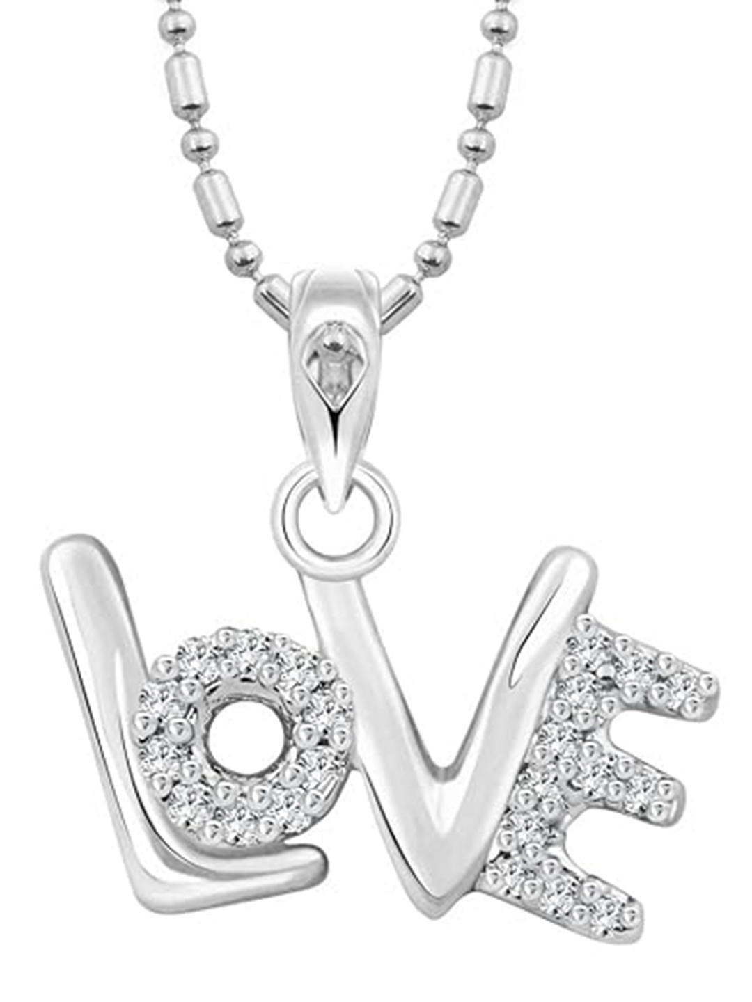 

Vighnaharta Rhodium-Plated Floral Cubic Zirconia Pendants with Chains, Silver