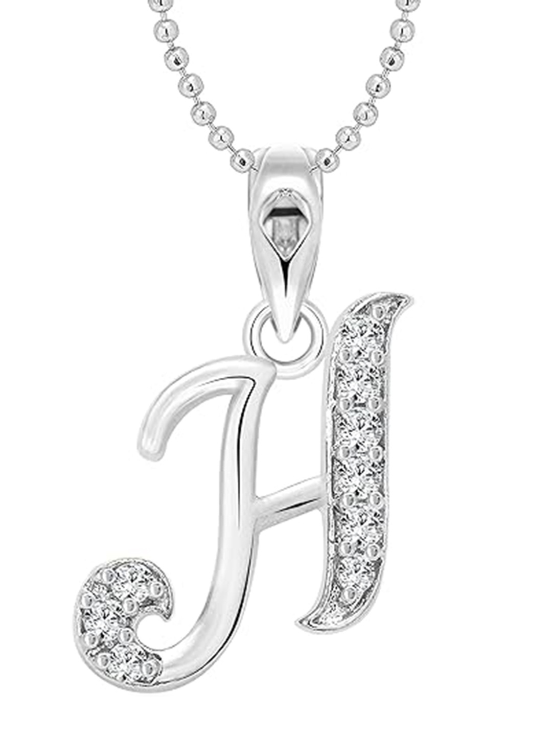 

Vighnaharta Rhodium-Plated H Cubic Zirconia Pendants with Chains, Silver