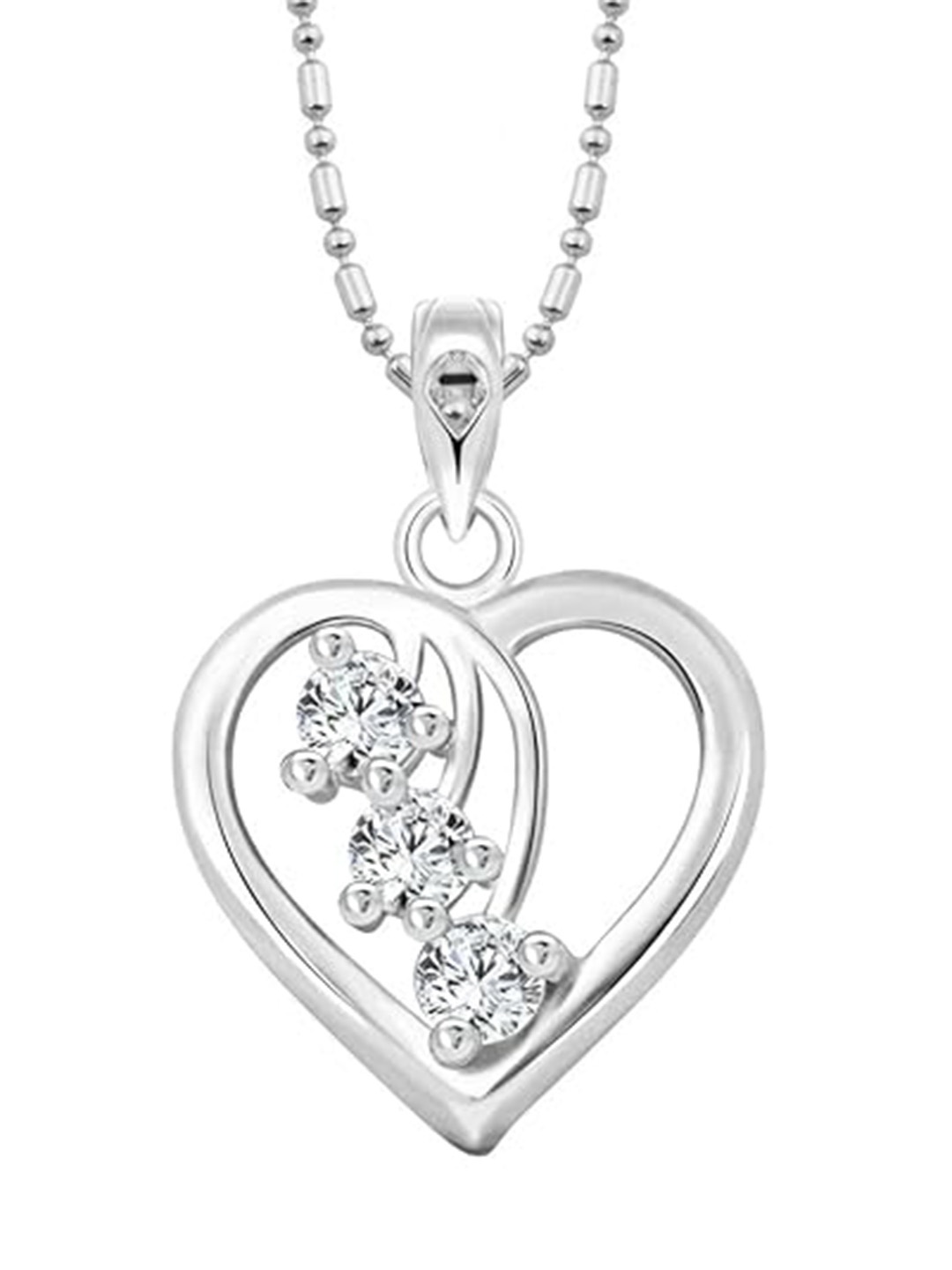 

Vighnaharta Rhodium-Plated Cubic Zirconia Heart Shaped Pendants with Chains, Silver