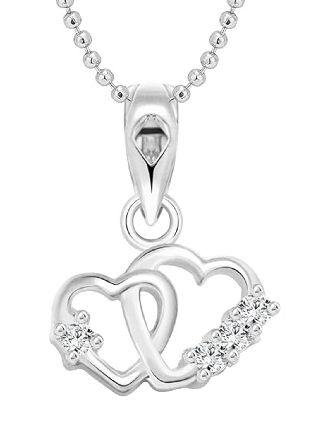 

Vighnaharta Rhodium-Plated Cubic Zirconia Heart Shaped Pendants with Chains, Silver