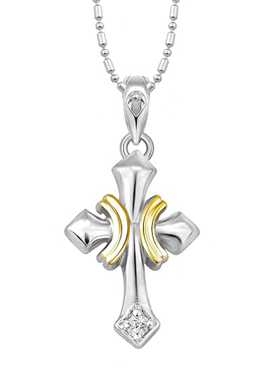 

Vighnaharta Rhodium-Plated Cubic Zirconia Pendants with Chains, Silver
