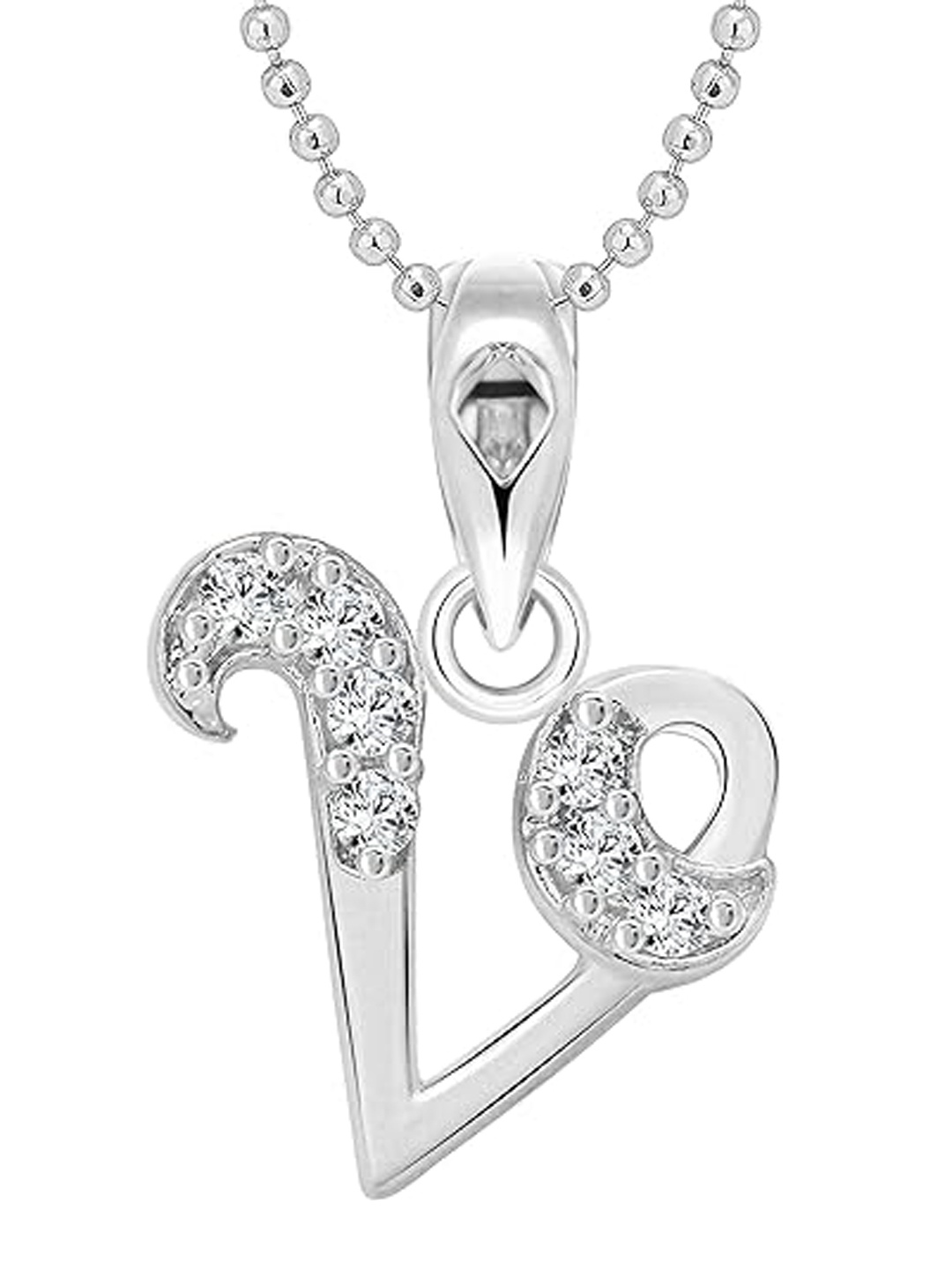 

Vighnaharta Rhodium-Plated V Cubic Zirconia Pendants with Chains, Silver