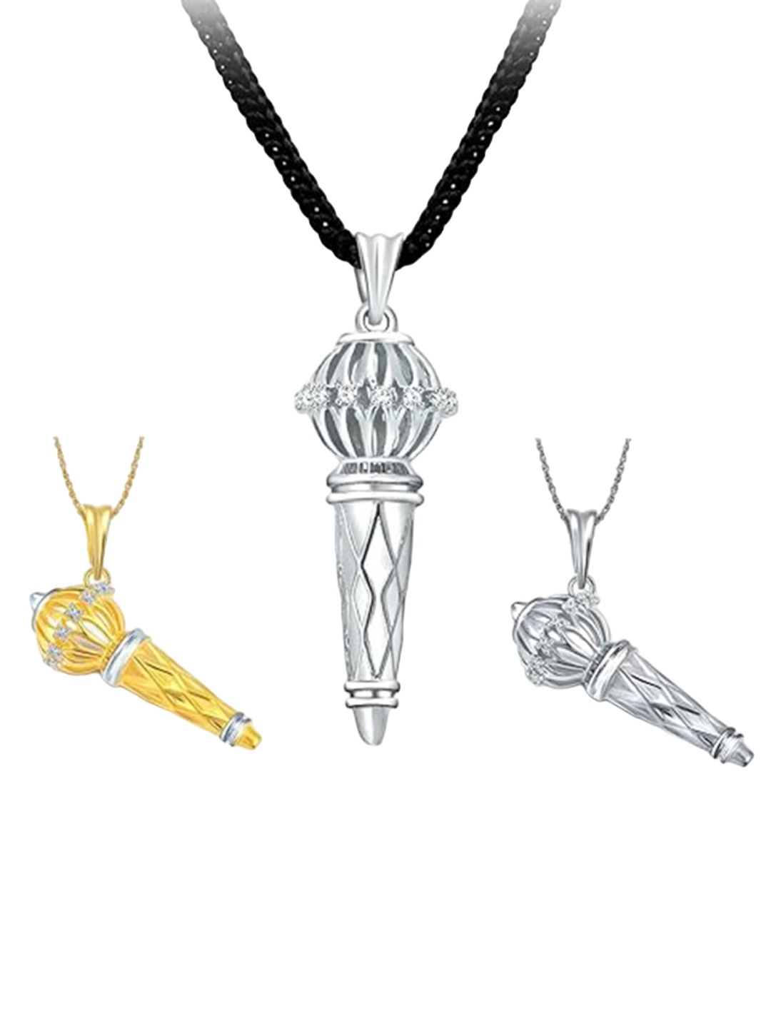 

Vighnaharta Rhodium-Plated Floral Pendants with Chains, Silver