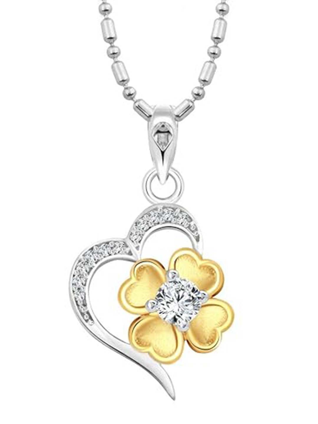 

Vighnaharta Rhodium-Plated Cubic Zirconia Pendant with Chain, Silver
