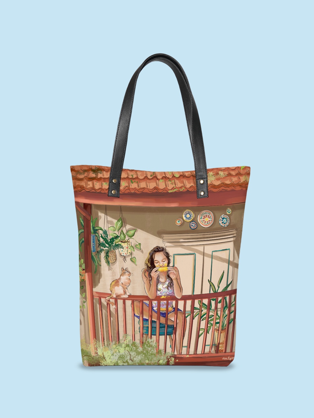 

Kalankit Graphic Printed Shopper Vegan Leather Oversized Tote Bag, Brown