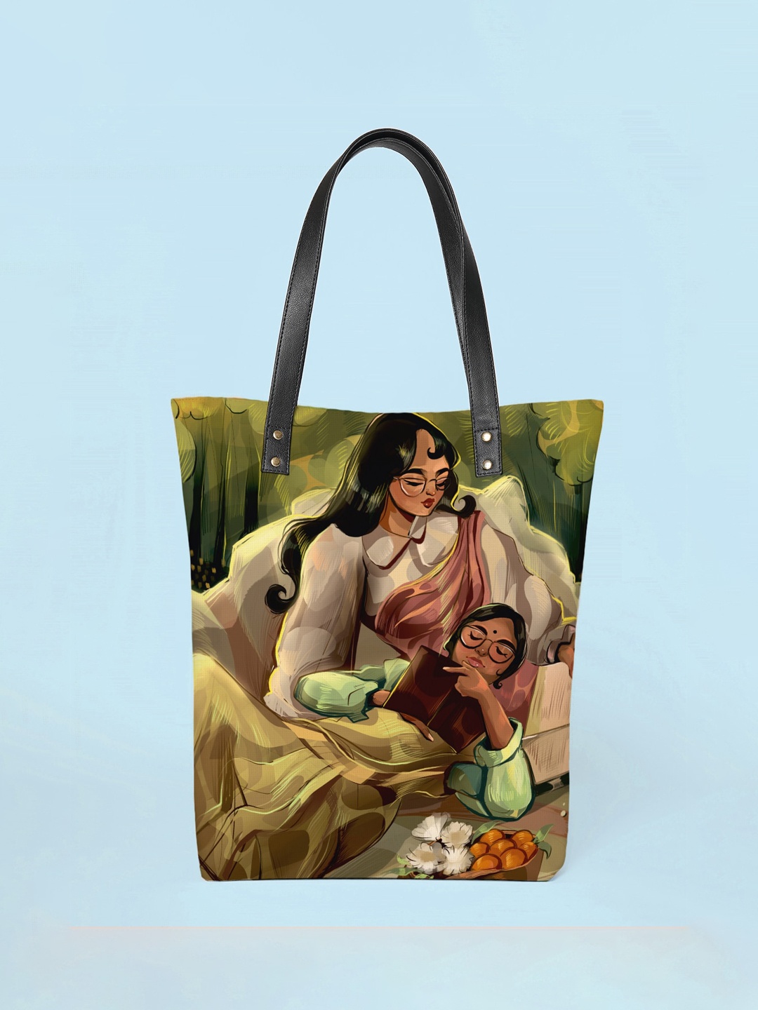 

Kalankit Graphic Printed Shopper Vegan Leather Oversized Tote Bag, Green