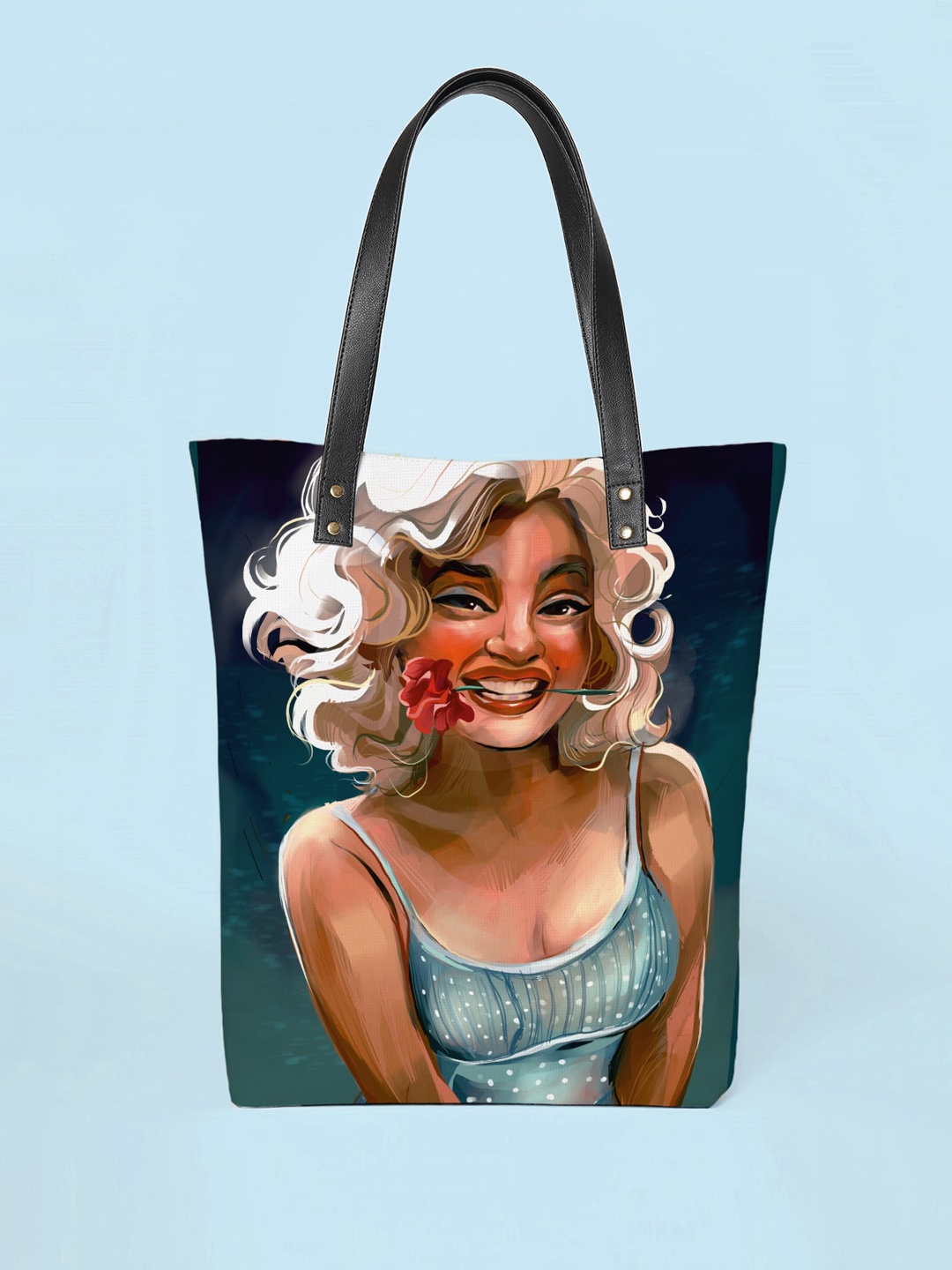 

Kalankit Graphic Printed Shopper Vegan Leather Oversized Tote Bag, Navy blue