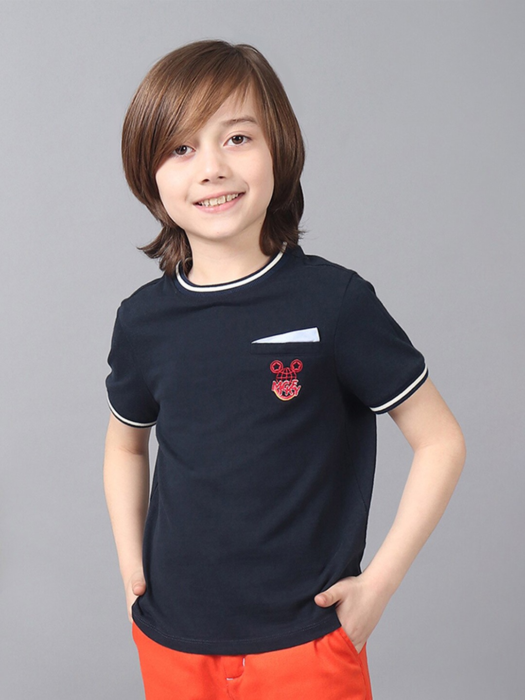 

One Friday Boys Round Neck Short Sleeves Cotton Casual T-shirt, Navy blue