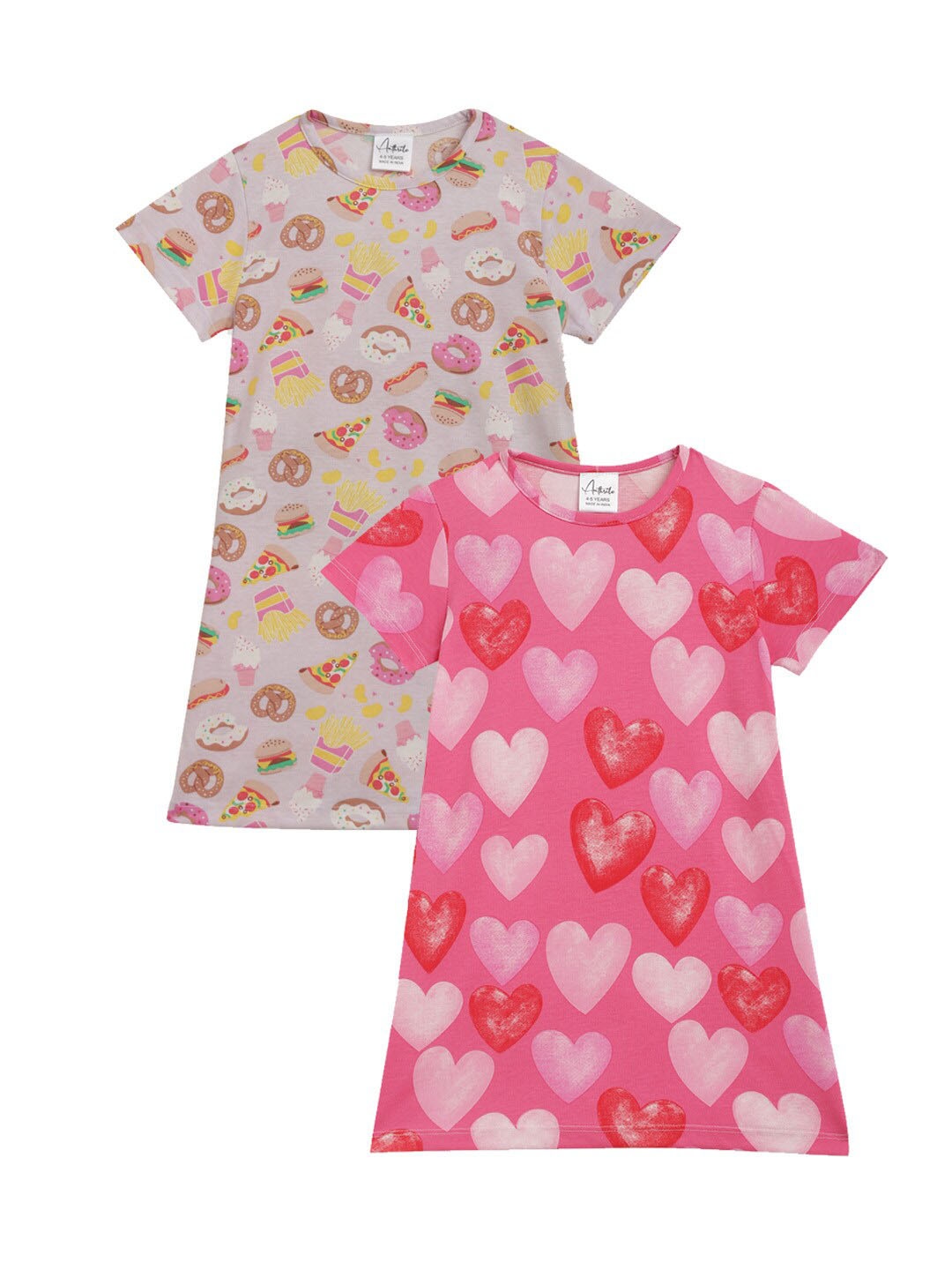 

Anthrilo Girls Pack Of 2 Conversational Printed Pure Cotton T-shirt Nightdress, Pink