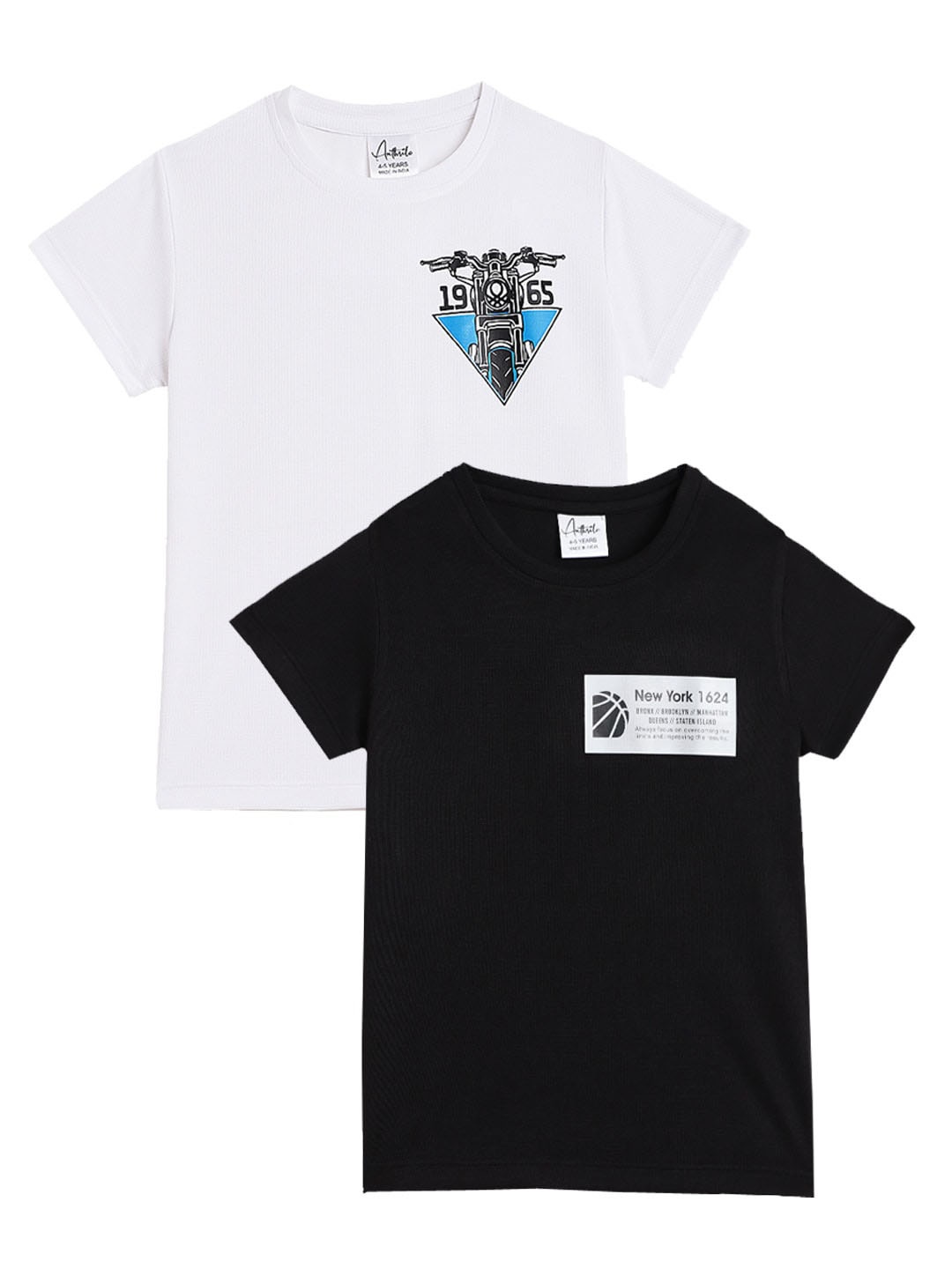 

Anthrilo Boys Pack Of 2 Graphic Printed V-Neck Cotton T-shirt, Black