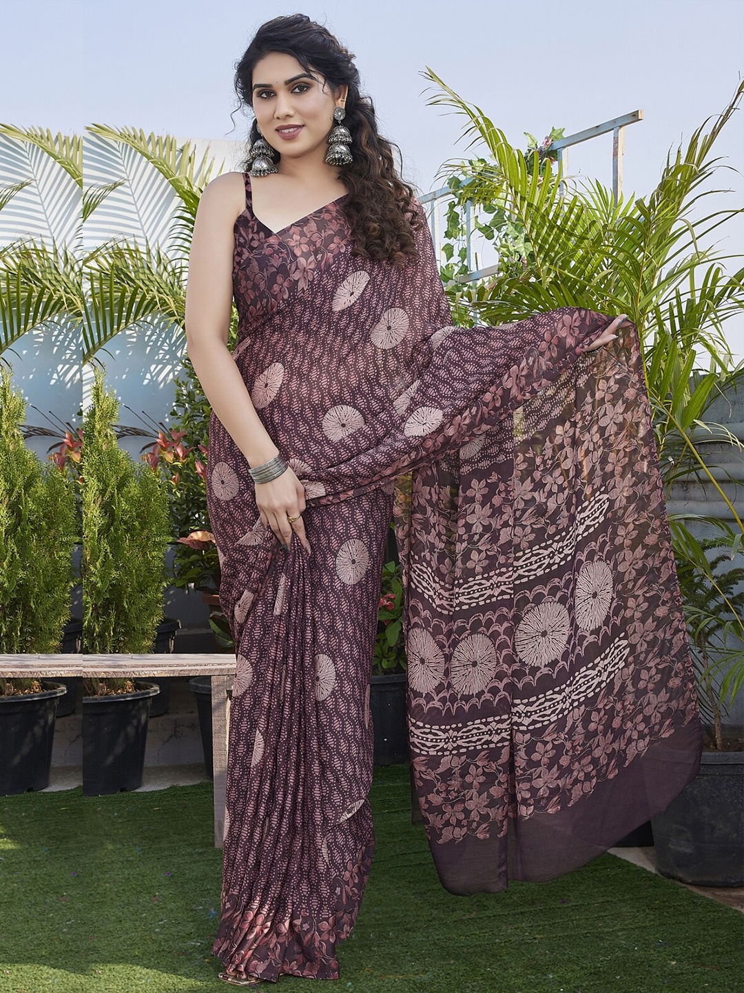 

KALINI Floral Block Print Saree, Purple