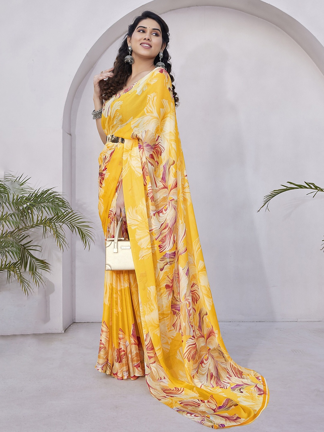 

KALINI Floral Printed Saree, Mustard