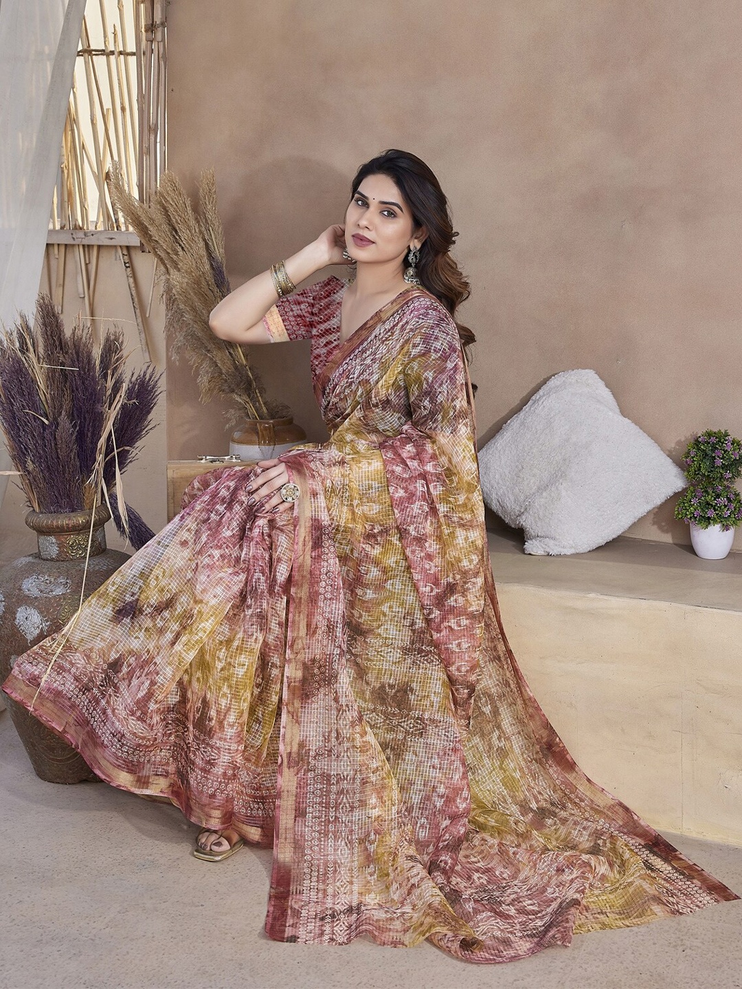 

KALINI Zari Abstract Printed Saree, Mustard