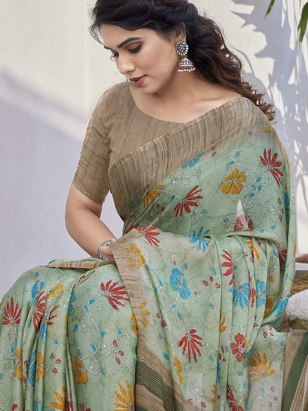 

KALINI Floral Printed Saree, Green