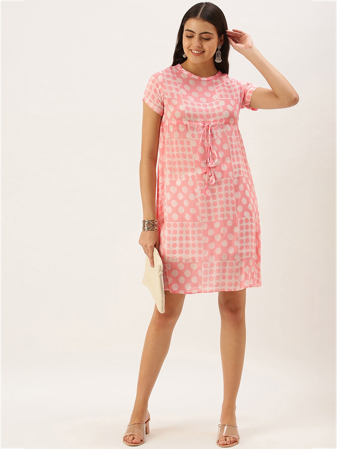 

KALINI Geometric Printed A-Line Dress, Pink