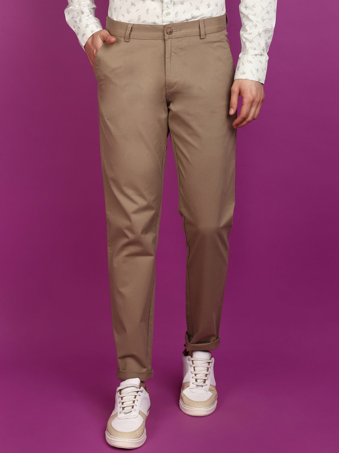 

V-Mart Men Slim Fit Twill Cotton Trousers, Beige