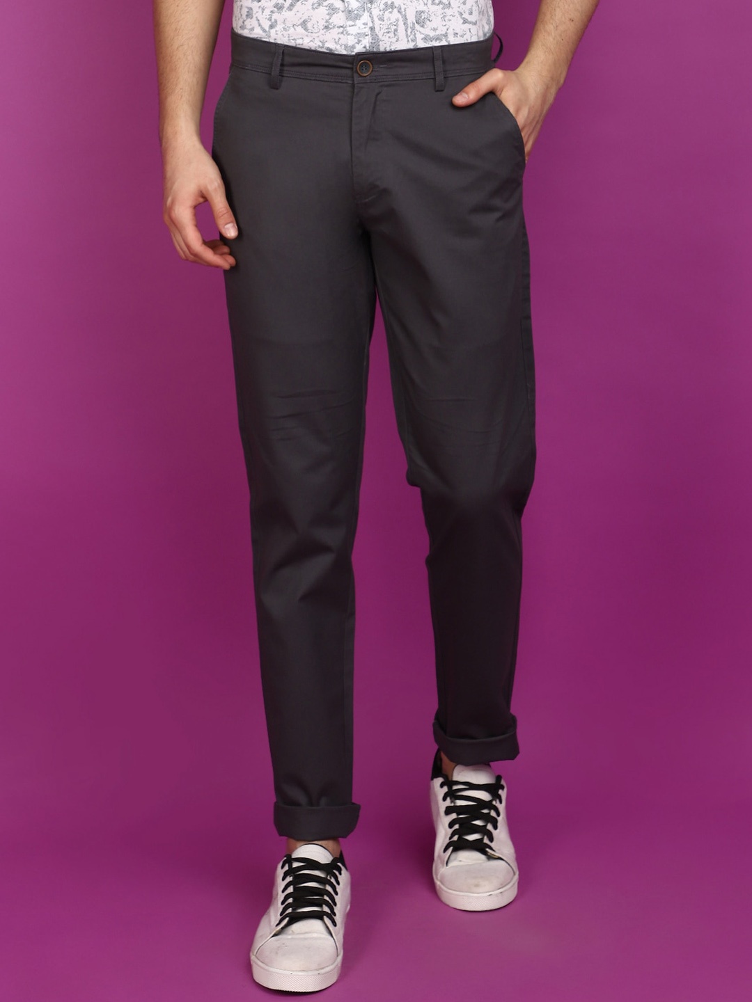 

V-Mart Men Mid-Rise Slim Fit Chinos Trouser, Grey
