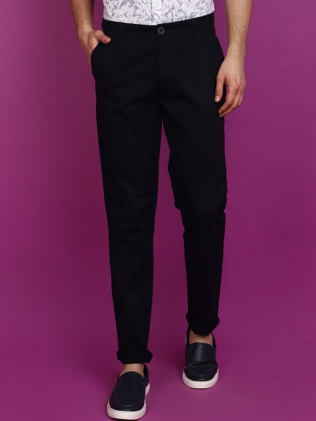 

V-Mart Men Slim Fit Mid-Rise Cotton Trousers, Navy blue