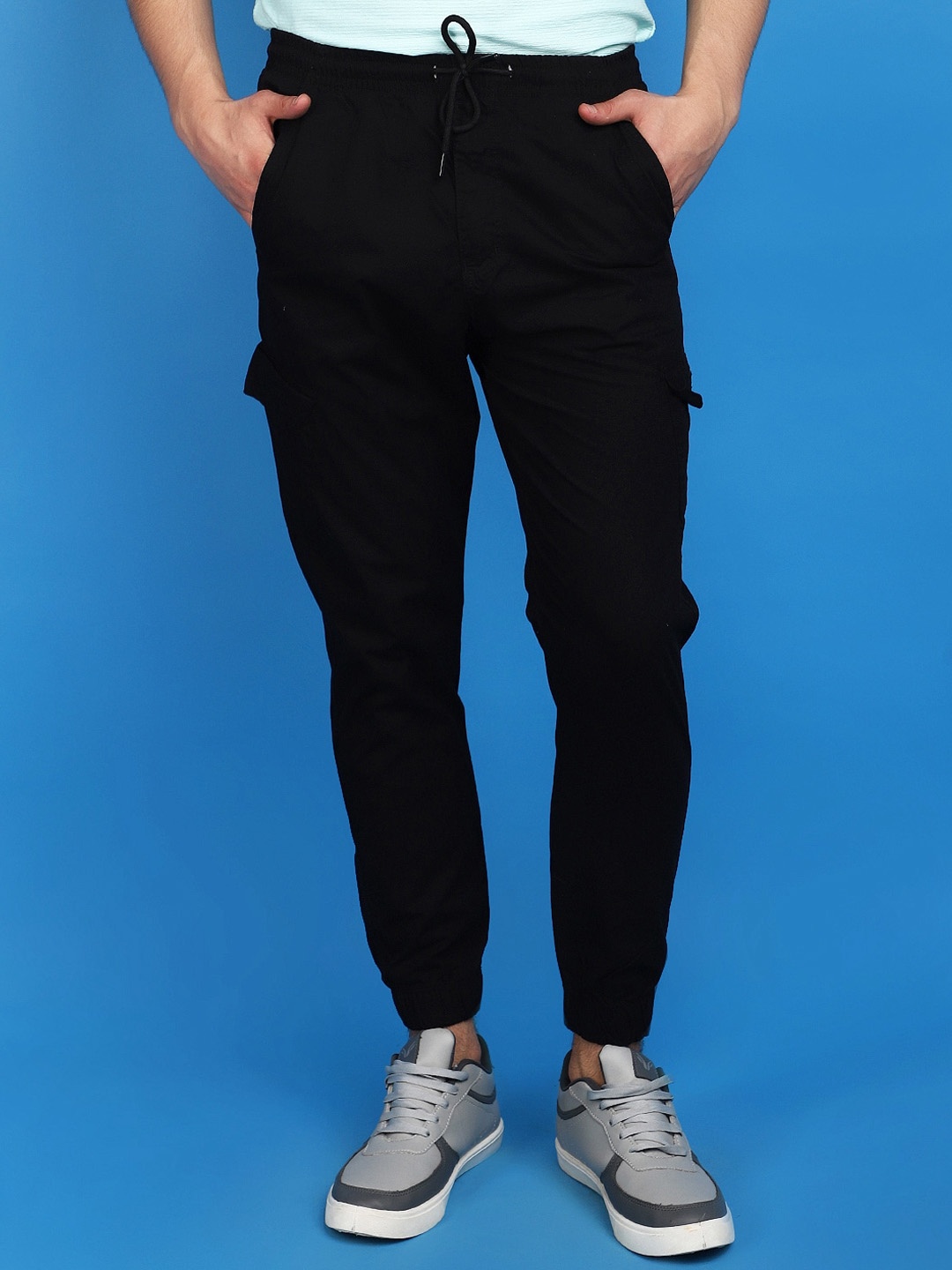 

V-Mart Men Mid Rise Twill Cotton Joggers, Black