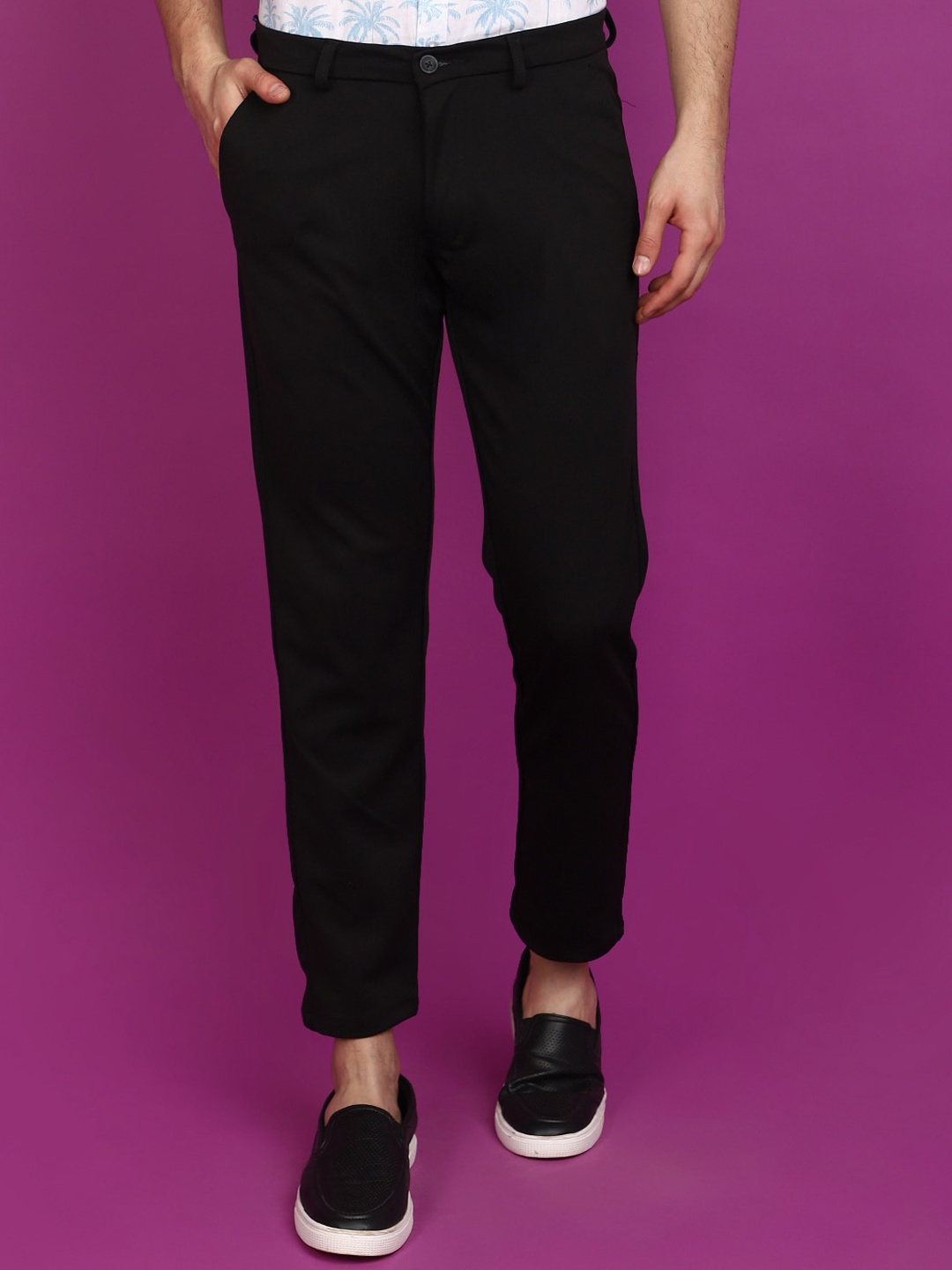 

V-Mart Men Mid Rise Cotton Trousers, Black