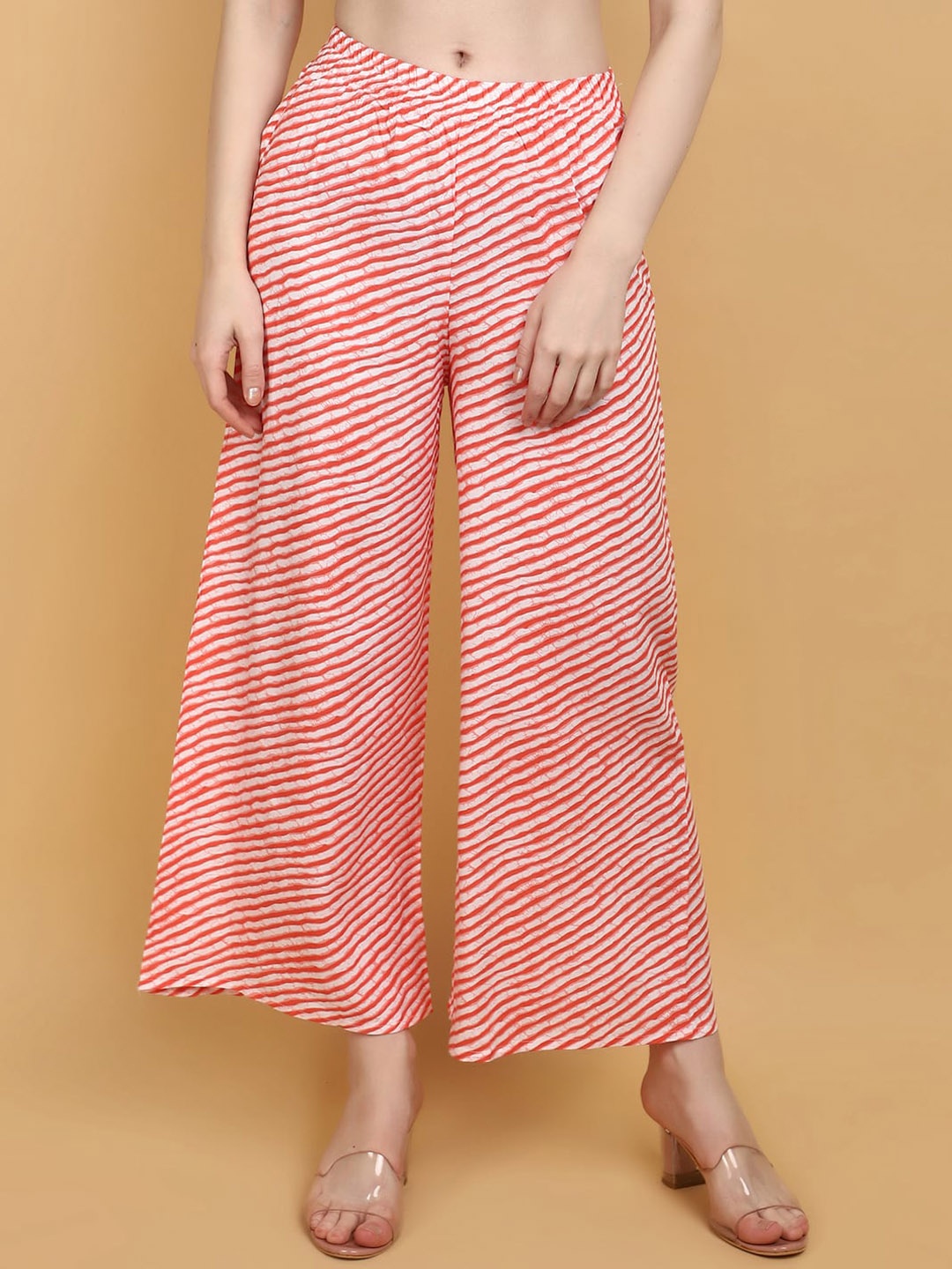 

V-Mart Women Striped Regular Fit Mid-Rise Parallel Trousers, Pink