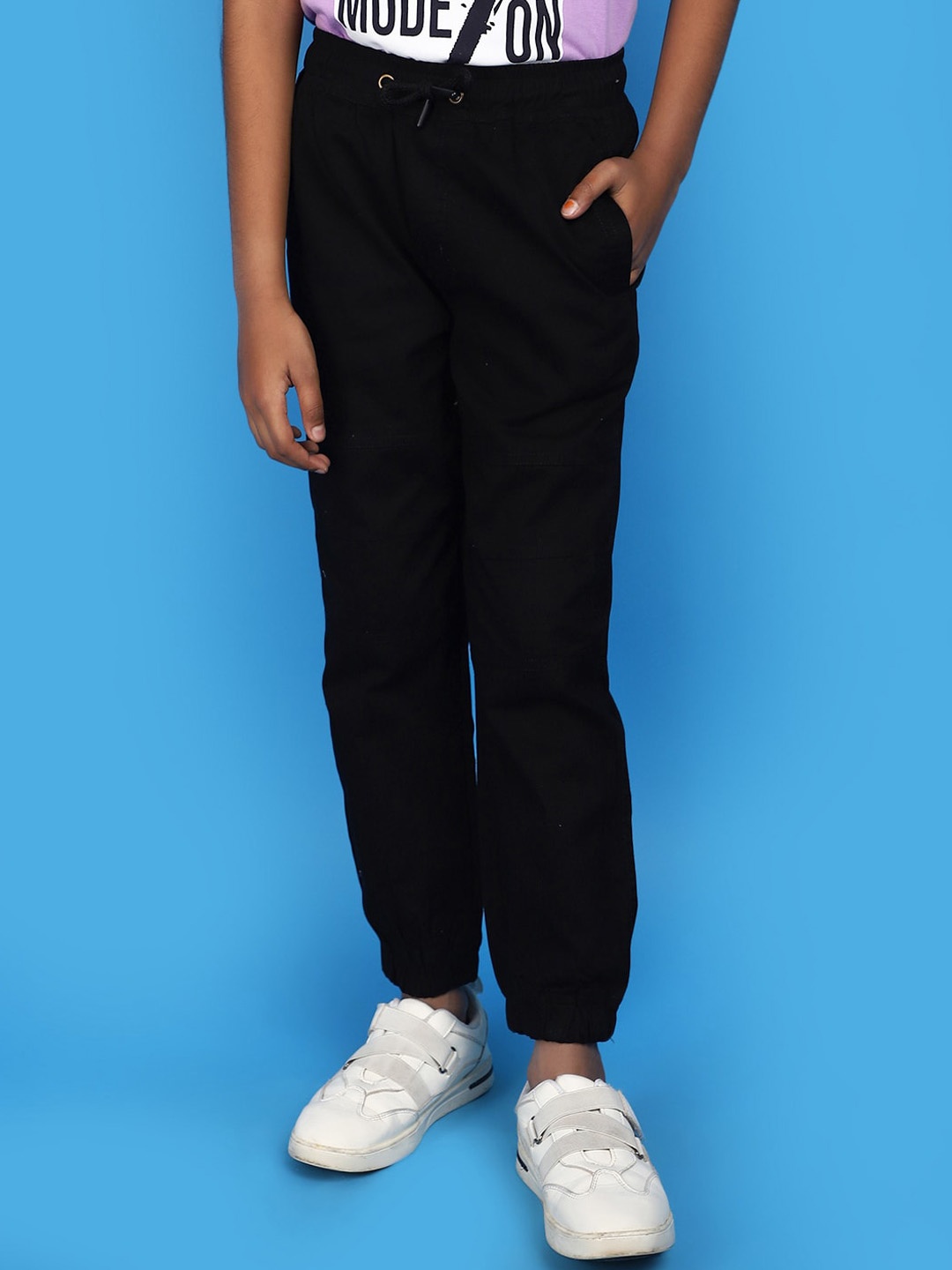

V-Mart Boys Mid-Rise Cotton Joggers, Black